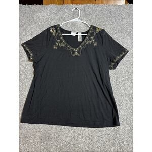 Embroidered Top Womens 2X Plus Boho Witchy Peasant Flowy Romantic Chic Festival